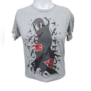 Naruto Shippuden Itachi Uchiha Graphic T-Shirt Small Gray Akatsuki Anime Tee Hot
